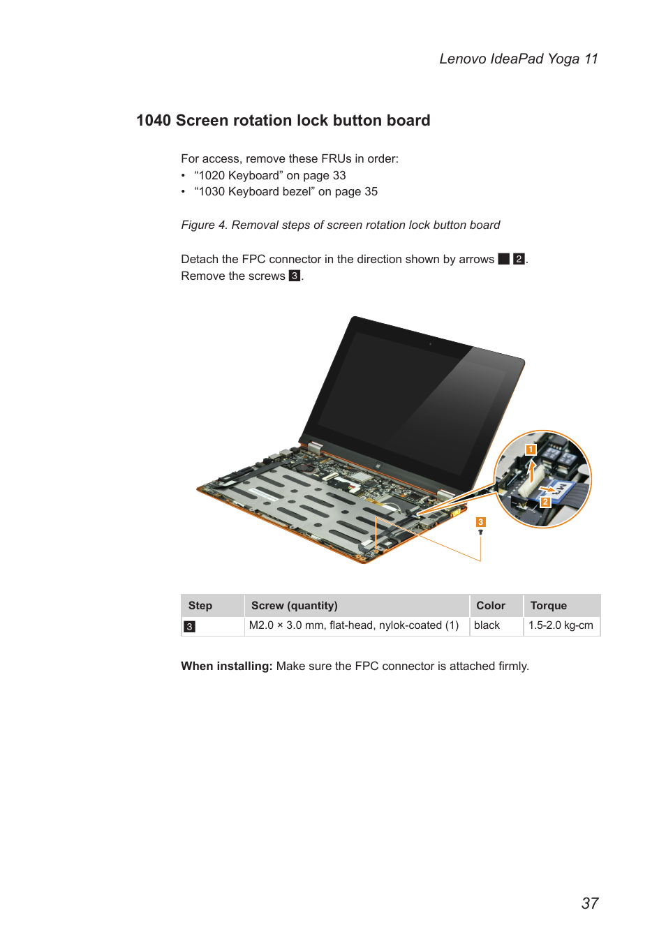 1040 screen rotation lock button board | Lenovo Yoga 11 Notebook IdeaPad User Manual | Page 41 / 68