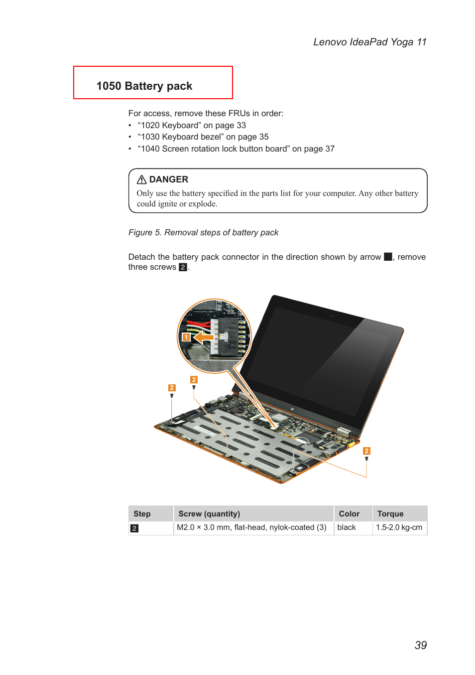 1050 battery pack | Lenovo Yoga 11 Notebook IdeaPad User Manual | Page 43 / 68