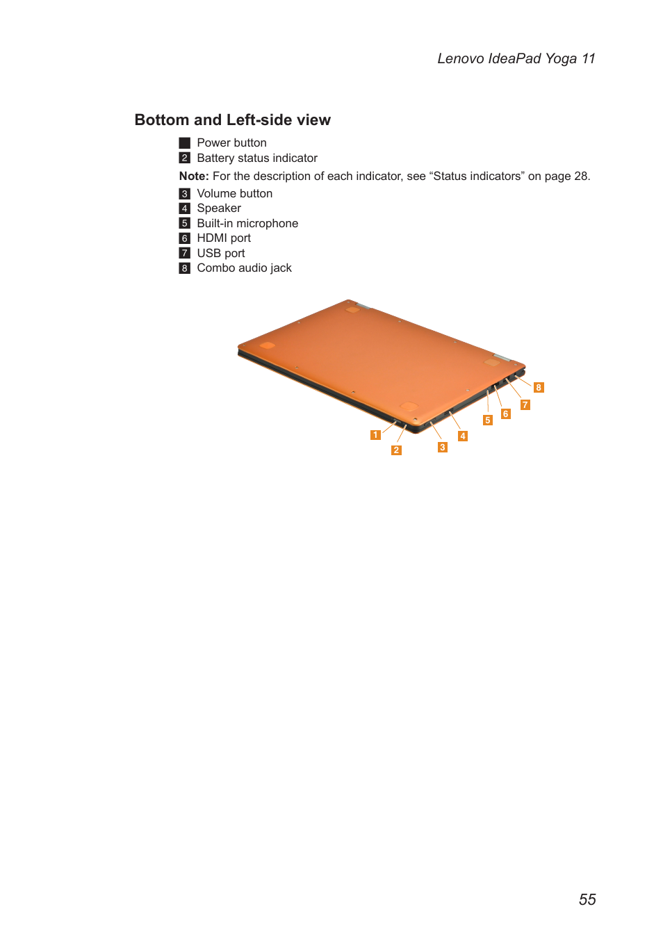 Bottom and left-side view | Lenovo Yoga 11 Notebook IdeaPad User Manual | Page 59 / 68