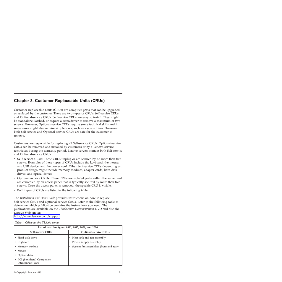 Chapter 3. customer replaceable units (crus) | Lenovo ThinkServer TS200v User Manual | Page 21 / 26