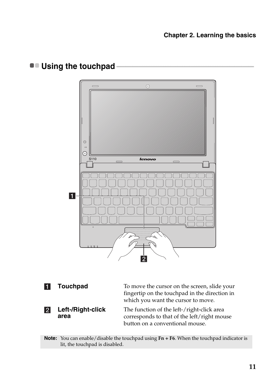 Using the touchpad | Lenovo IdeaPad S110 User Manual | Page 15 / 41