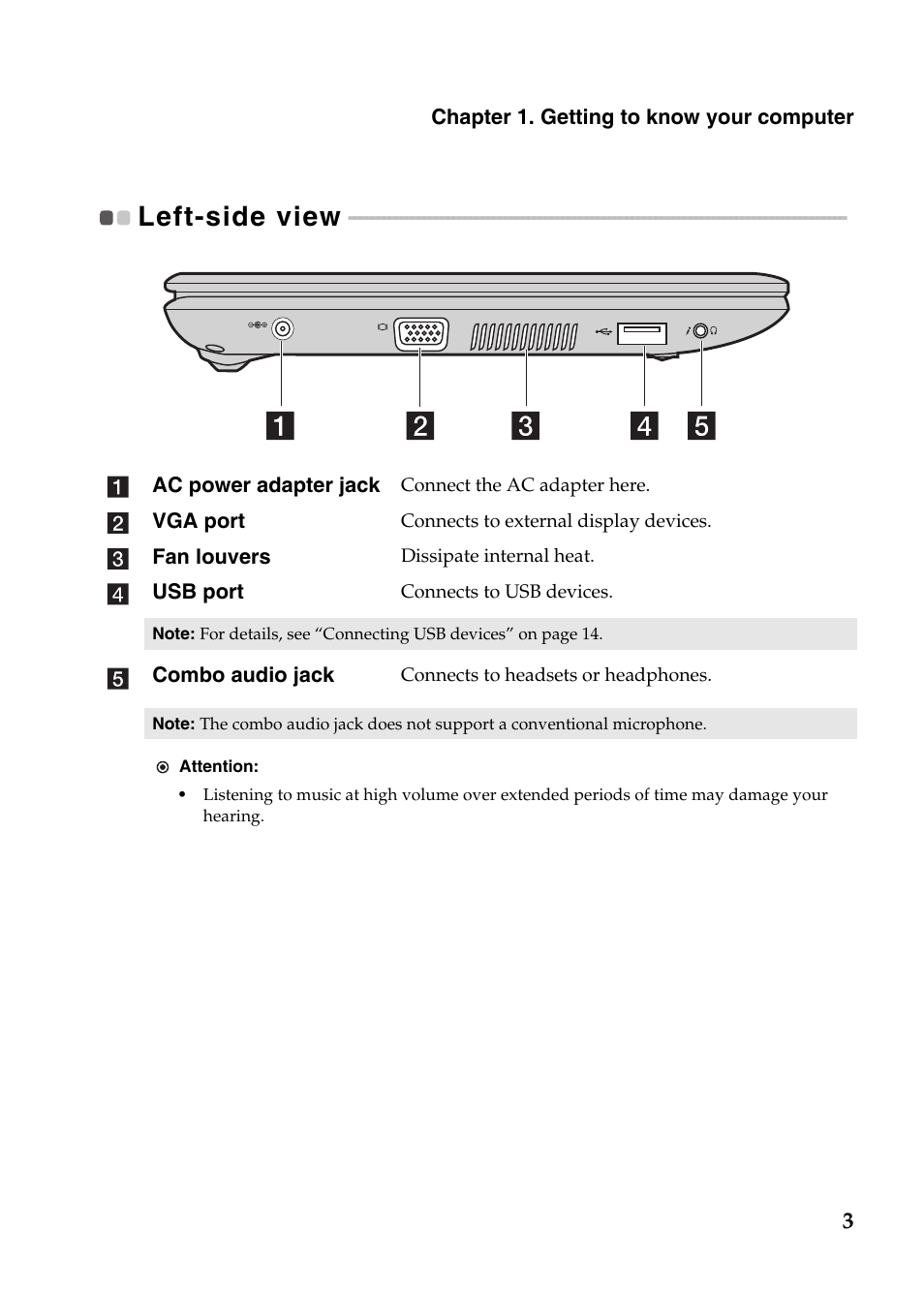 Left-side view | Lenovo IdeaPad S110 User Manual | Page 7 / 41