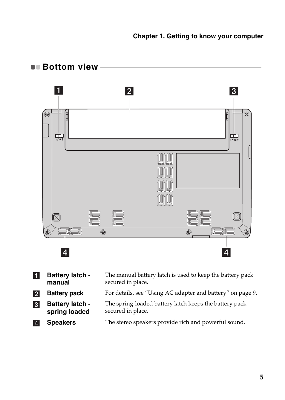 Bottom view | Lenovo IdeaPad S110 User Manual | Page 9 / 41