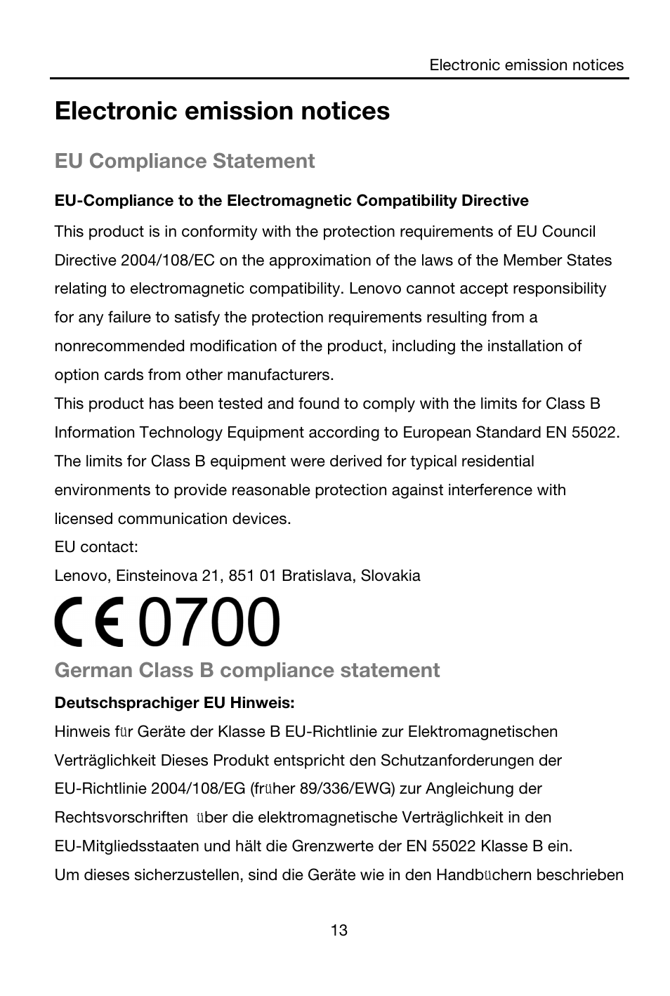 Electronic emission notices | Lenovo S856 Smartphone User Manual | Page 15 / 19