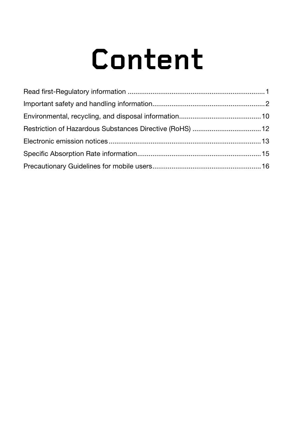 Content | Lenovo S856 Smartphone User Manual | Page 2 / 19