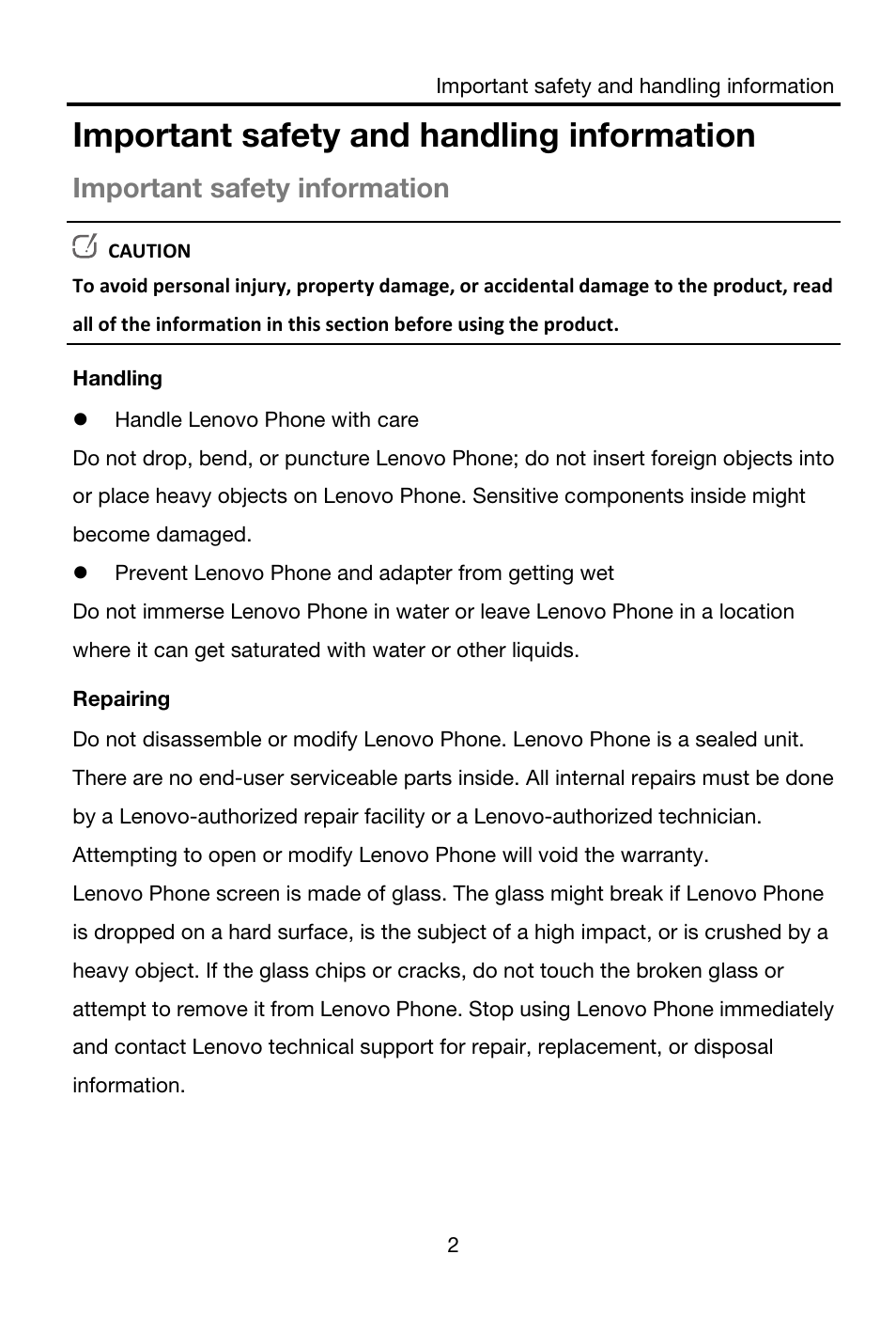 Important safety and handling information, Important safety information | Lenovo S856 Smartphone User Manual | Page 4 / 19