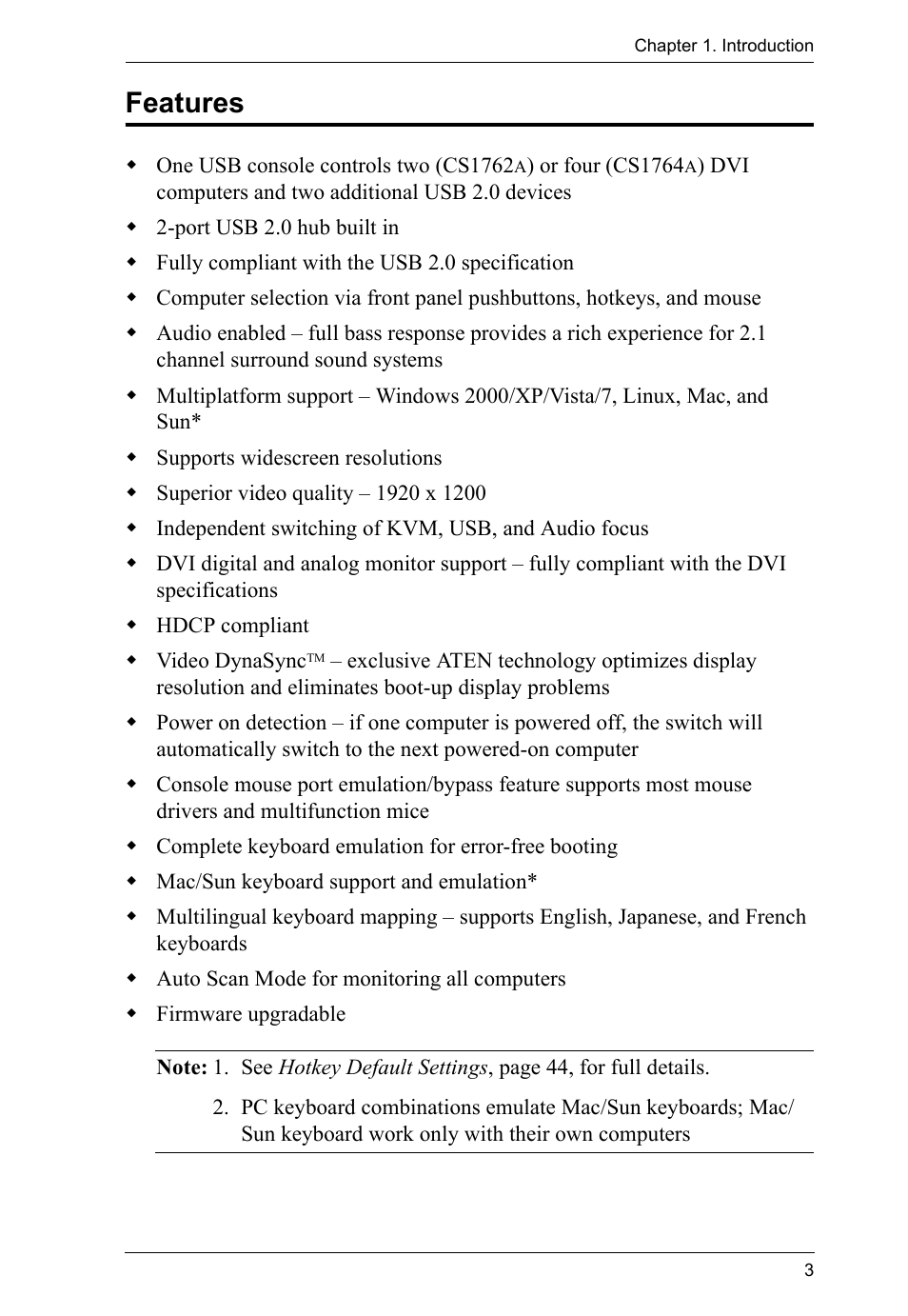 Features | ATEN CS-1762 User Manual | Page 11 / 52