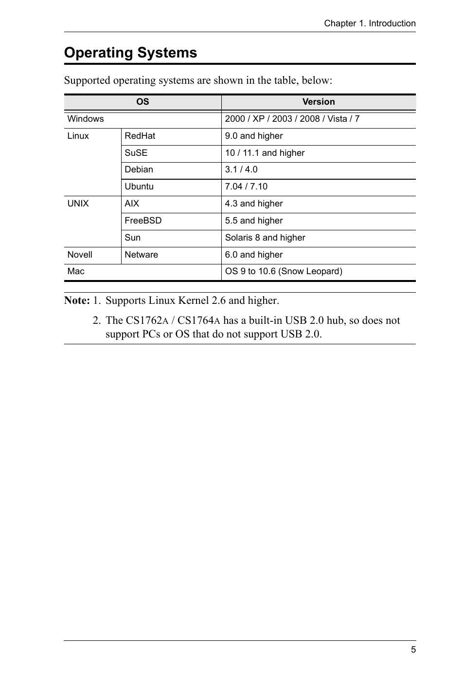 Operating systems, Cs1764 | ATEN CS-1762 User Manual | Page 13 / 52