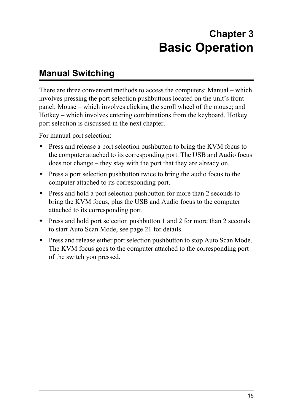 Basic operation, Manual switching, Chapter 3 | ATEN CS-1762 User Manual | Page 23 / 52