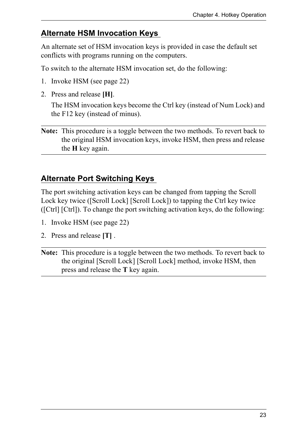 Alternate hsm invocation keys, Alternate port switching keys | ATEN CS-1762 User Manual | Page 31 / 52