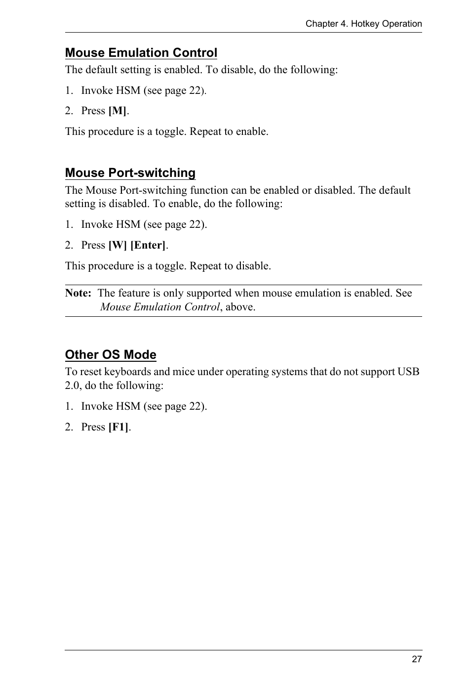 Mouse emulation control, Mouse port-switching, Other os mode | ATEN CS-1762 User Manual | Page 35 / 52
