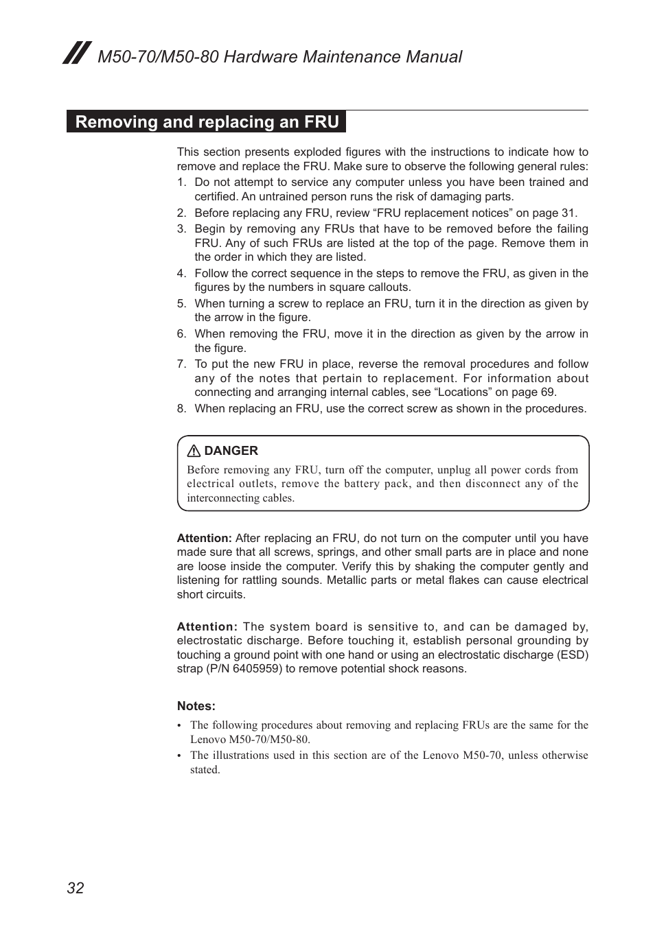 Removing and replacing an fru | Lenovo M50-70 Notebook User Manual | Page 36 / 89