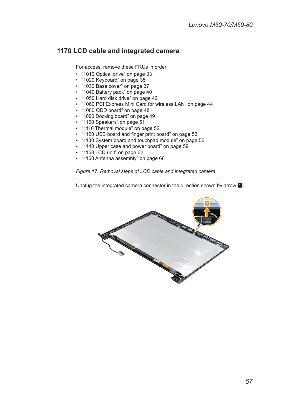 1170 lcd cable and integrated camera | Lenovo M50-70 Notebook User Manual | Page 71 / 89