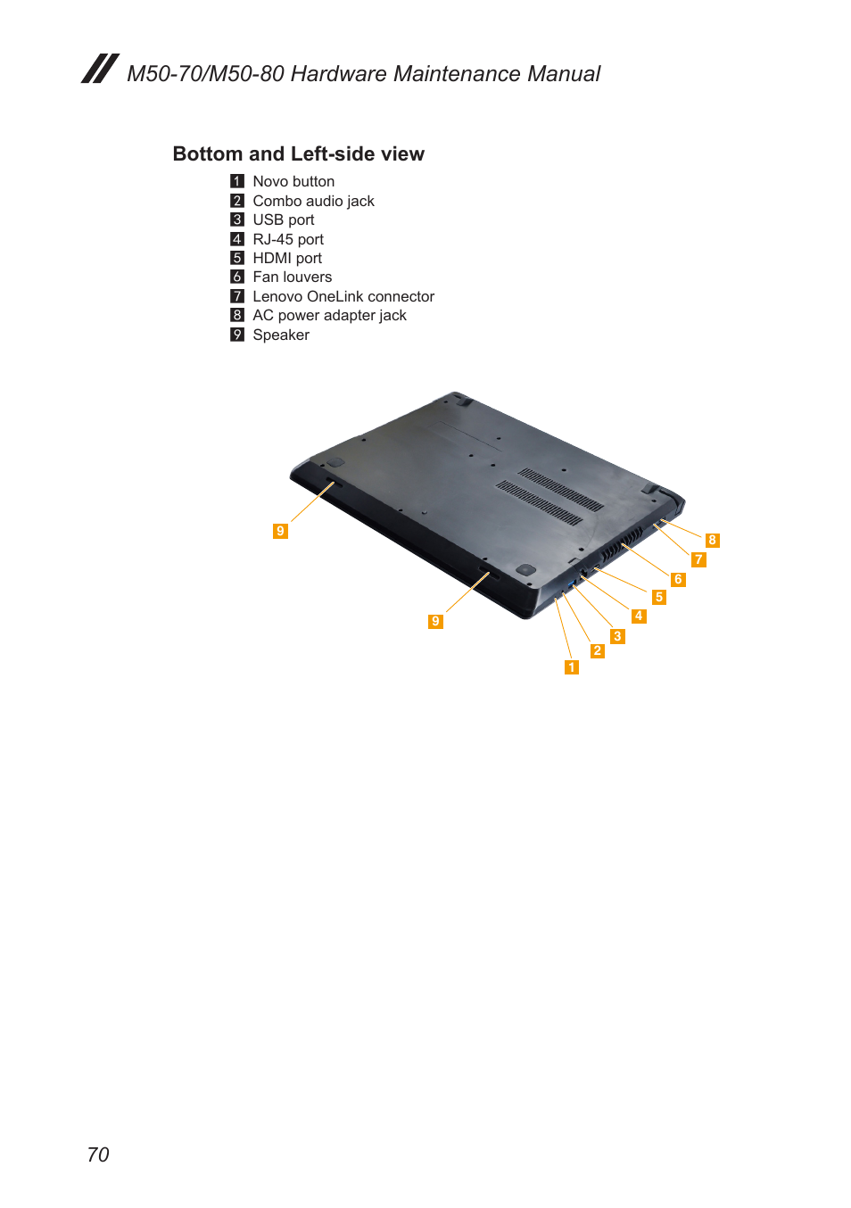 Bottom and left-side view | Lenovo M50-70 Notebook User Manual | Page 74 / 89
