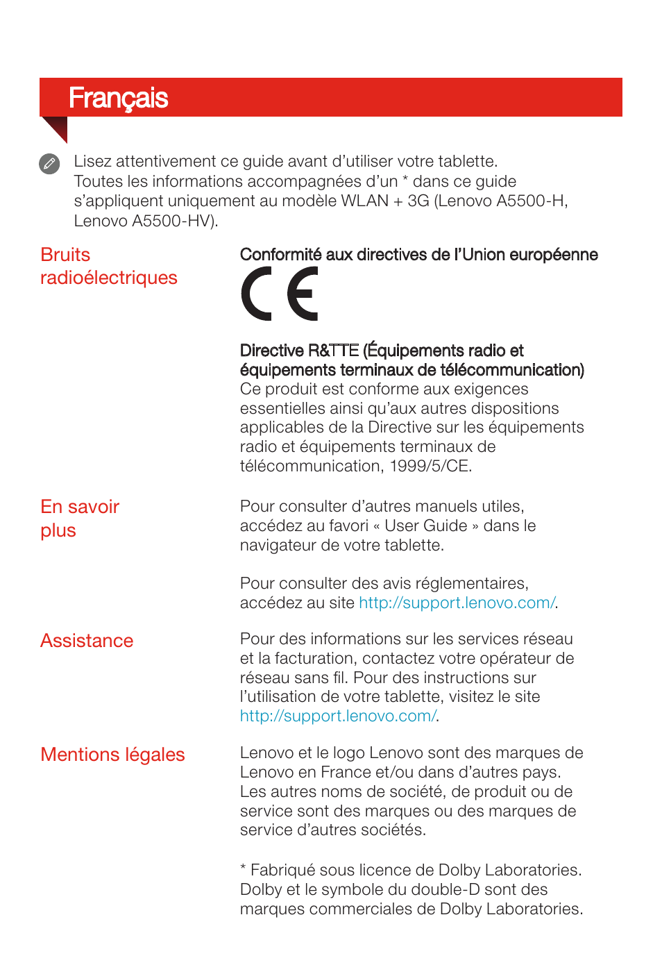 Français | Lenovo A8-50 Tablet User Manual | Page 13 / 80