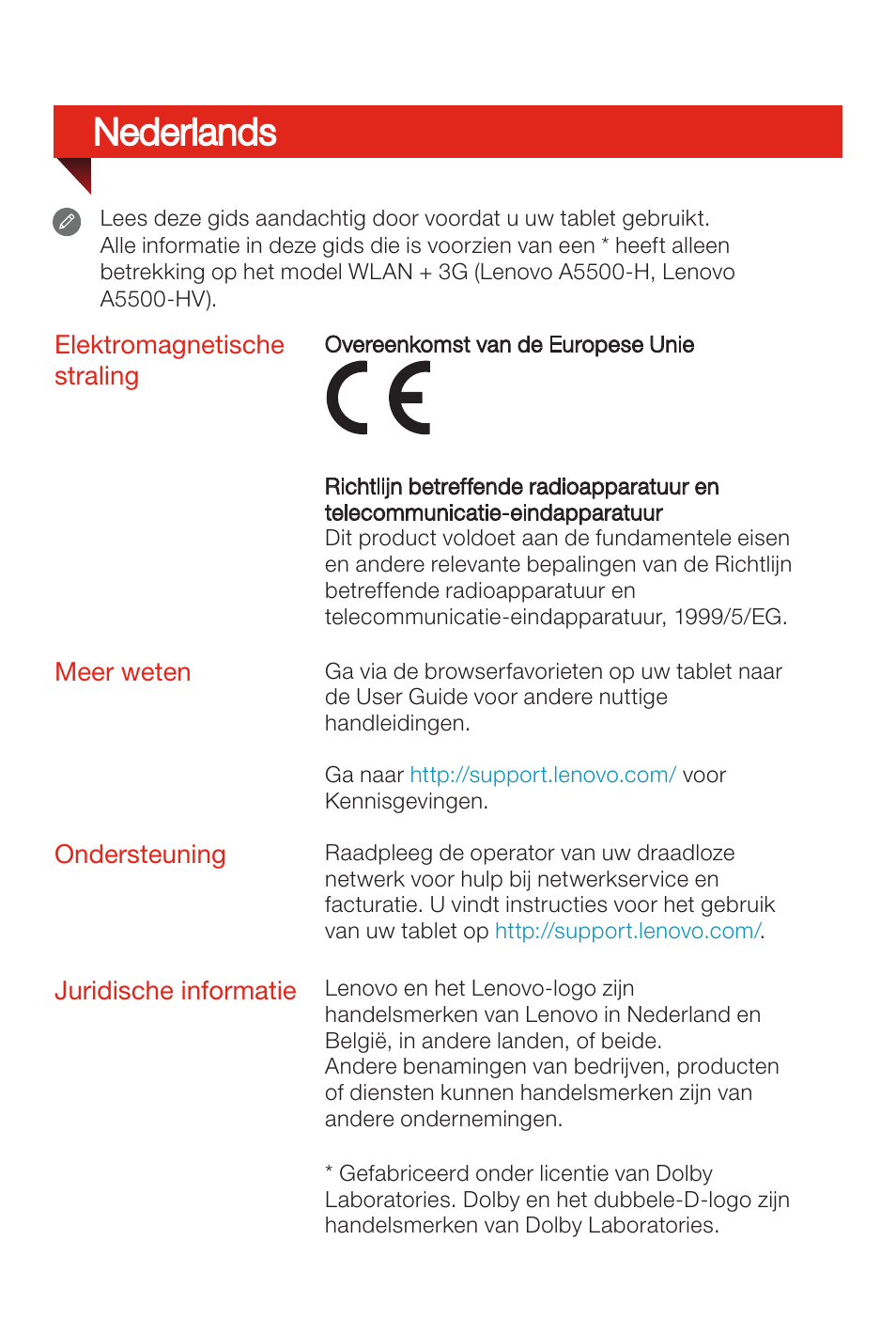 Nederlands | Lenovo A8-50 Tablet User Manual | Page 28 / 80