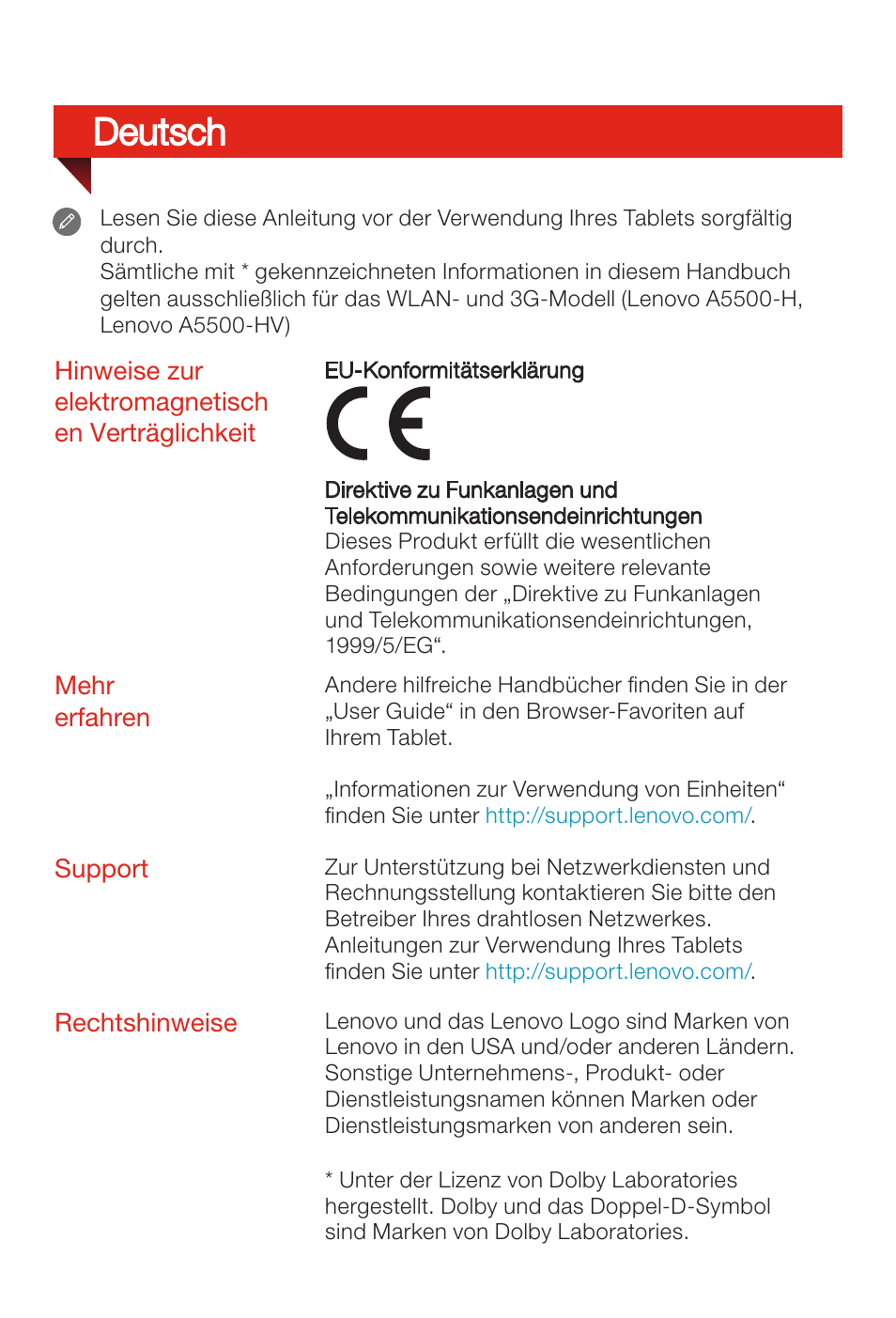 Deutsch | Lenovo A8-50 Tablet User Manual | Page 8 / 80