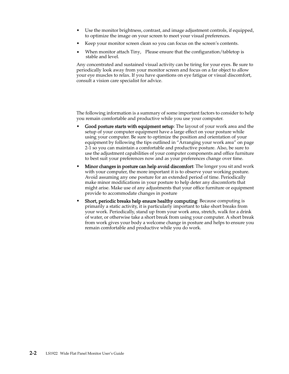 Quick tips for healthy work habits | Lenovo LS1922s 18.5-inch LED Backlit LCD monitor User Manual | Page 10 / 30