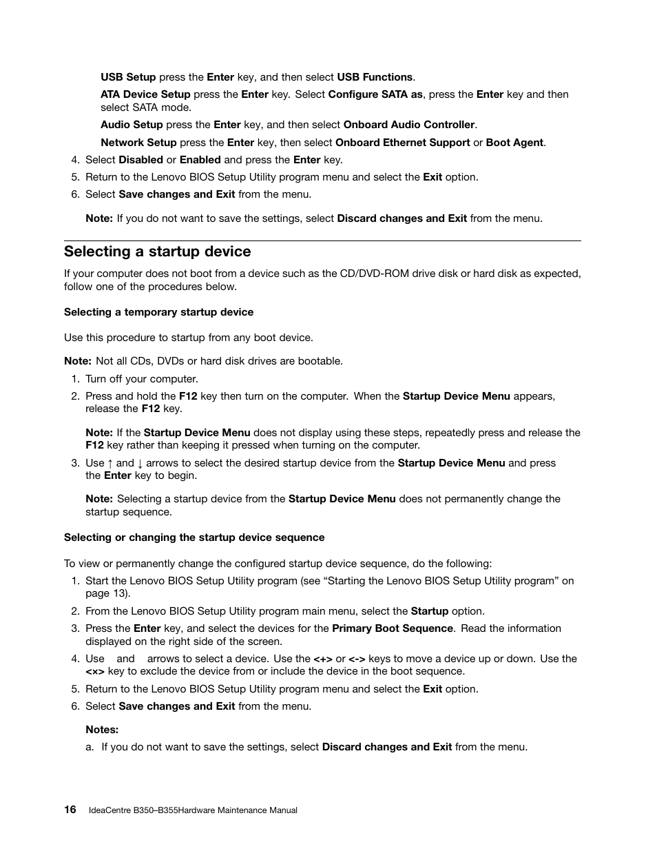 Selecting a startup device | Lenovo IdeaCentre B350 All-in-One User Manual | Page 22 / 67
