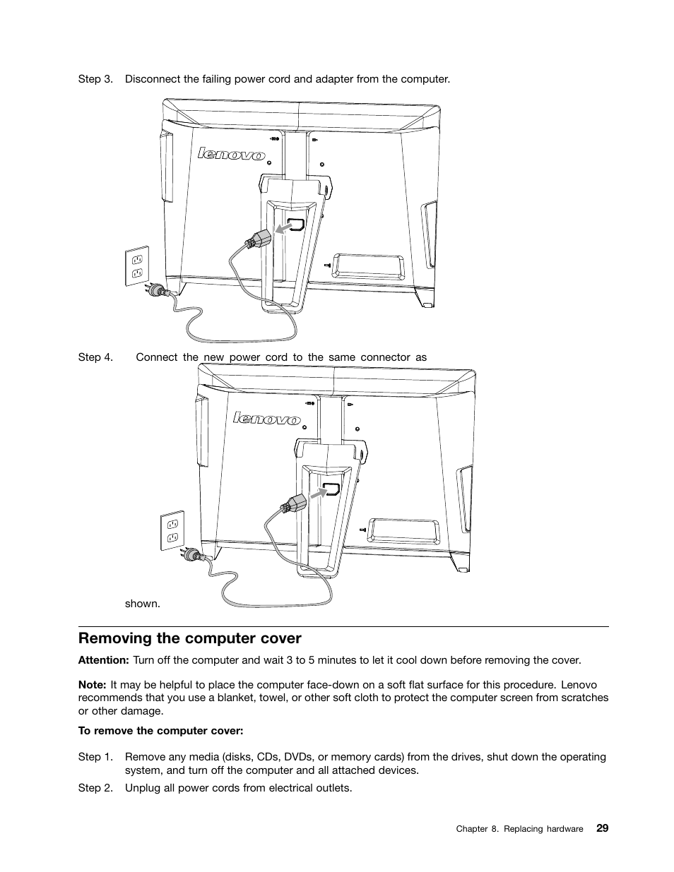 Removing the computer cover | Lenovo IdeaCentre B350 All-in-One User Manual | Page 35 / 67