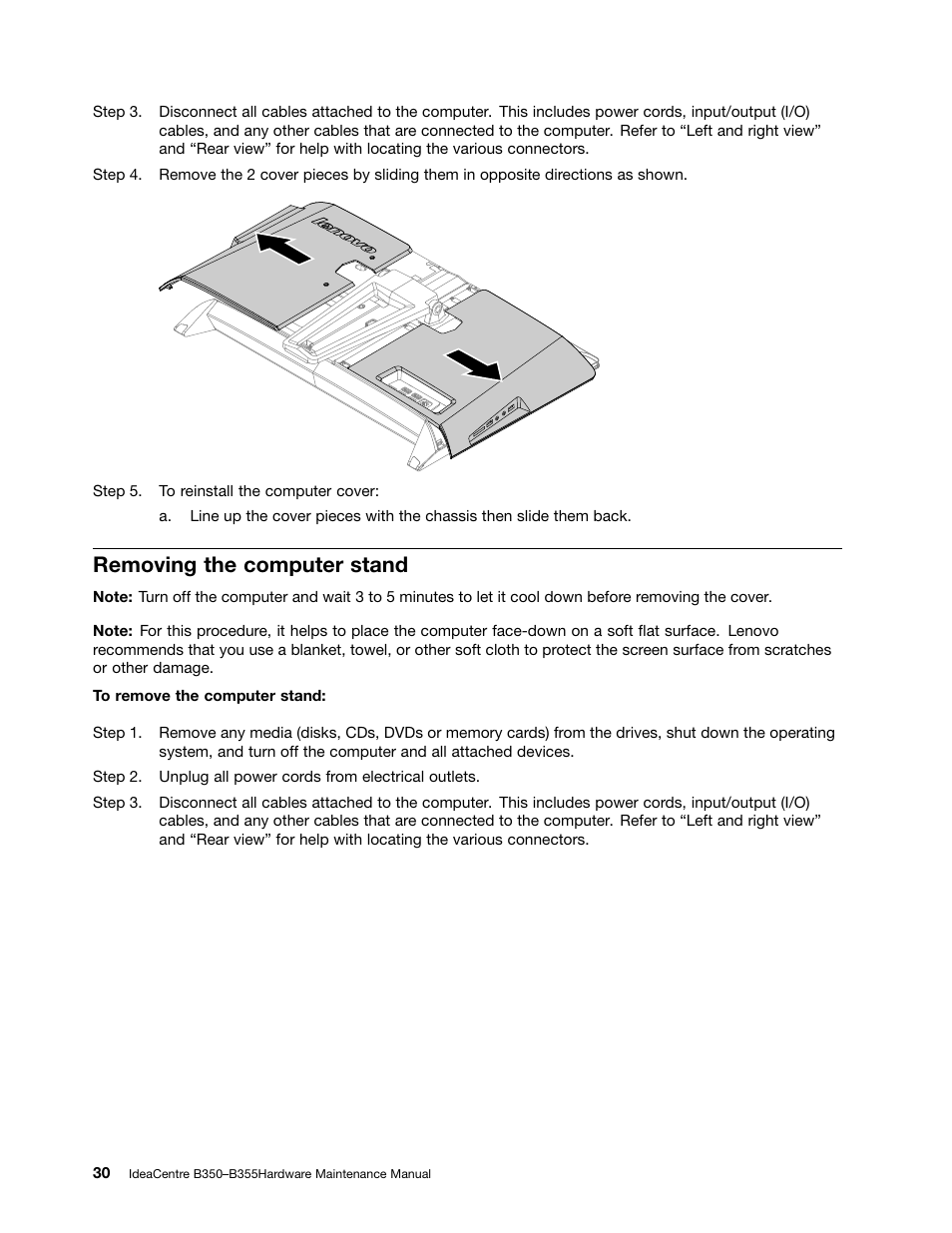 Removing the computer stand | Lenovo IdeaCentre B350 All-in-One User Manual | Page 36 / 67