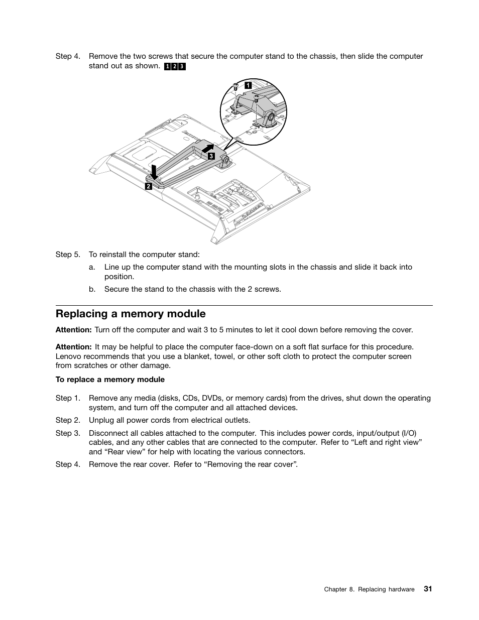 Replacing a memory module | Lenovo IdeaCentre B350 All-in-One User Manual | Page 37 / 67