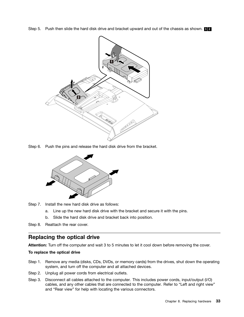 Replacing the optical drive | Lenovo IdeaCentre B350 All-in-One User Manual | Page 39 / 67