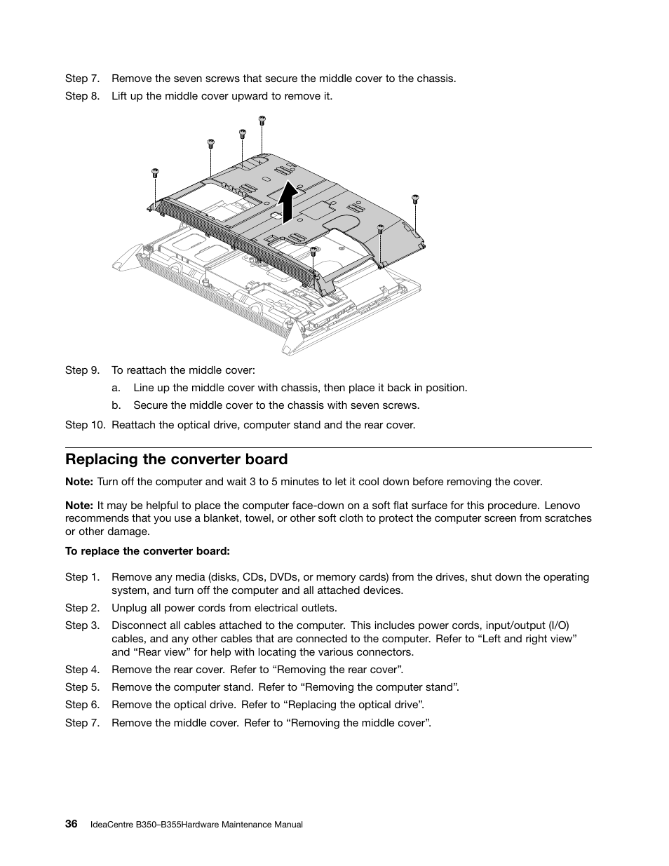 Replacing the converter board | Lenovo IdeaCentre B350 All-in-One User Manual | Page 42 / 67