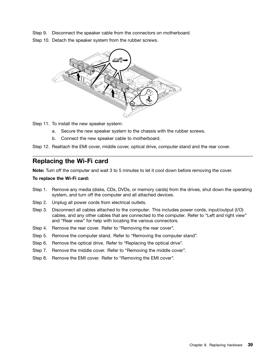 Replacing the wi-fi card | Lenovo IdeaCentre B350 All-in-One User Manual | Page 45 / 67