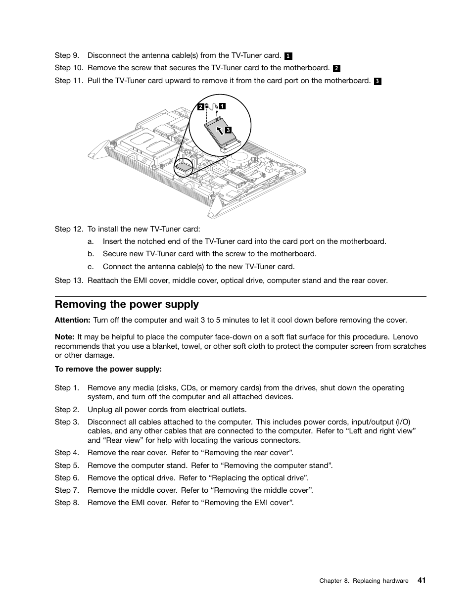 Removing the power supply | Lenovo IdeaCentre B350 All-in-One User Manual | Page 47 / 67