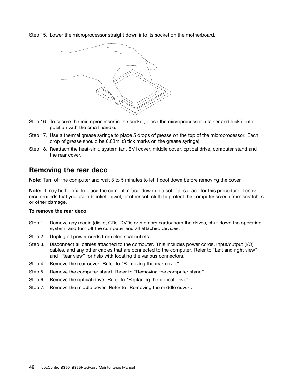 Removing the rear deco | Lenovo IdeaCentre B350 All-in-One User Manual | Page 52 / 67