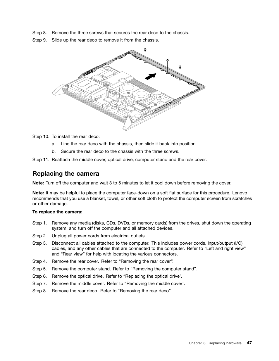 Replacing the camera | Lenovo IdeaCentre B350 All-in-One User Manual | Page 53 / 67