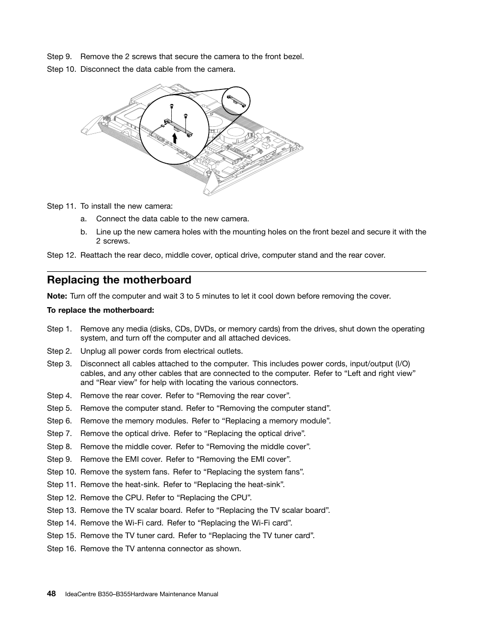 Replacing the motherboard | Lenovo IdeaCentre B350 All-in-One User Manual | Page 54 / 67