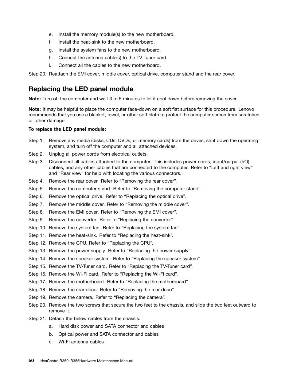Replacing the led panel module | Lenovo IdeaCentre B350 All-in-One User Manual | Page 56 / 67
