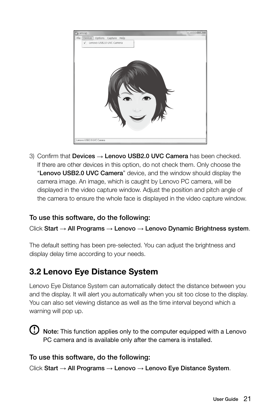 2 lenovo eye distance system | Lenovo IdeaCentre A320 User Manual | Page 26 / 39