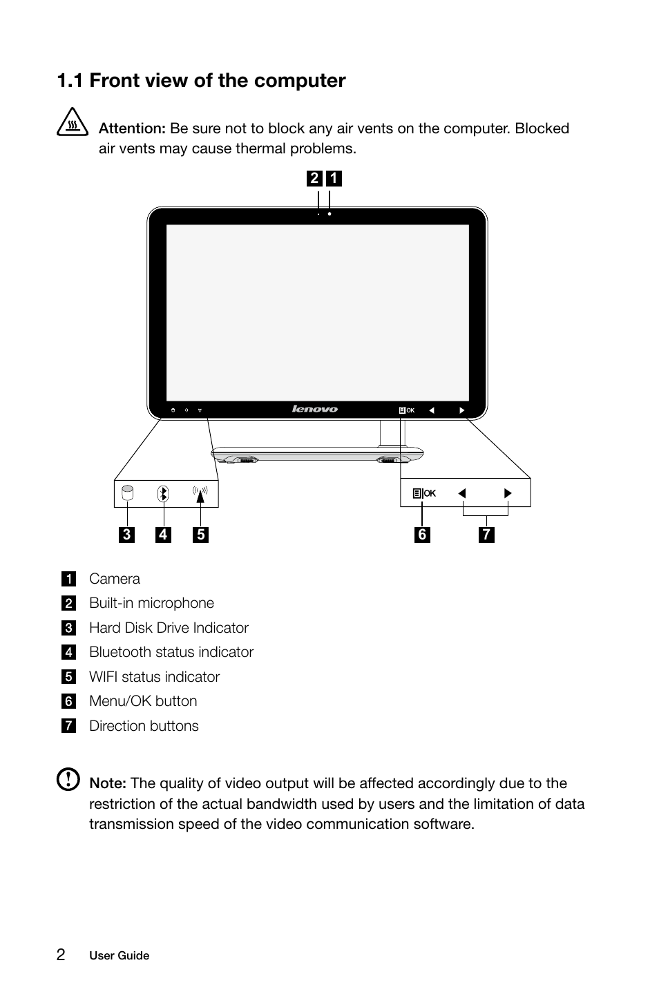 1 front view of the computer | Lenovo IdeaCentre A320 User Manual | Page 7 / 39