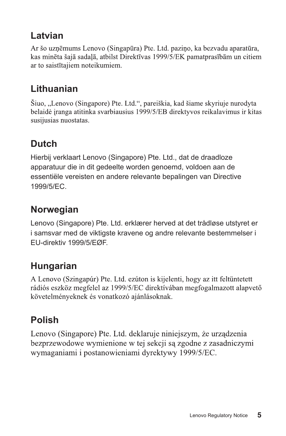 Latvian lithuanian dutch, Norwegian, Hungarian polish | Lenovo Horizon 27 Table PC IdeaCentre User Manual | Page 6 / 9