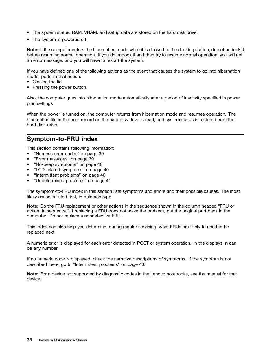 Symptom-to-fru index | Lenovo B430 Notebook User Manual | Page 44 / 106