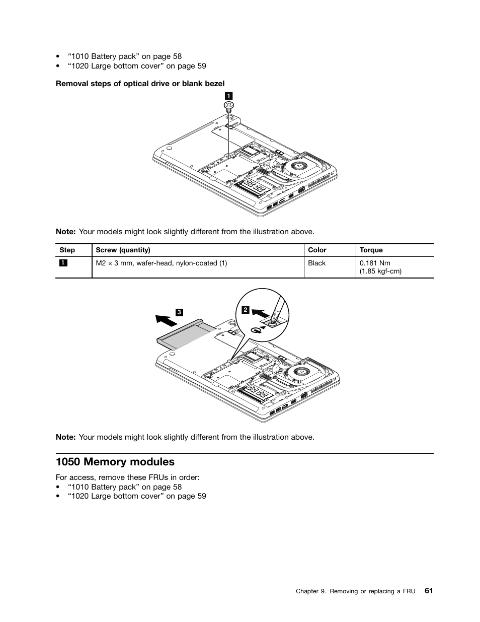 1050 memory modules | Lenovo B430 Notebook User Manual | Page 67 / 106