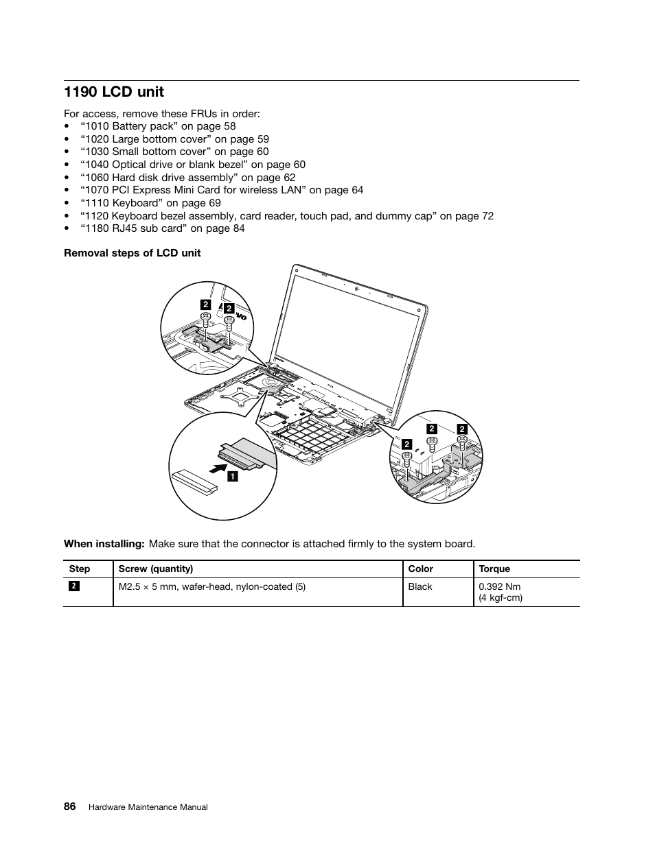 1190 lcd unit | Lenovo B430 Notebook User Manual | Page 92 / 106