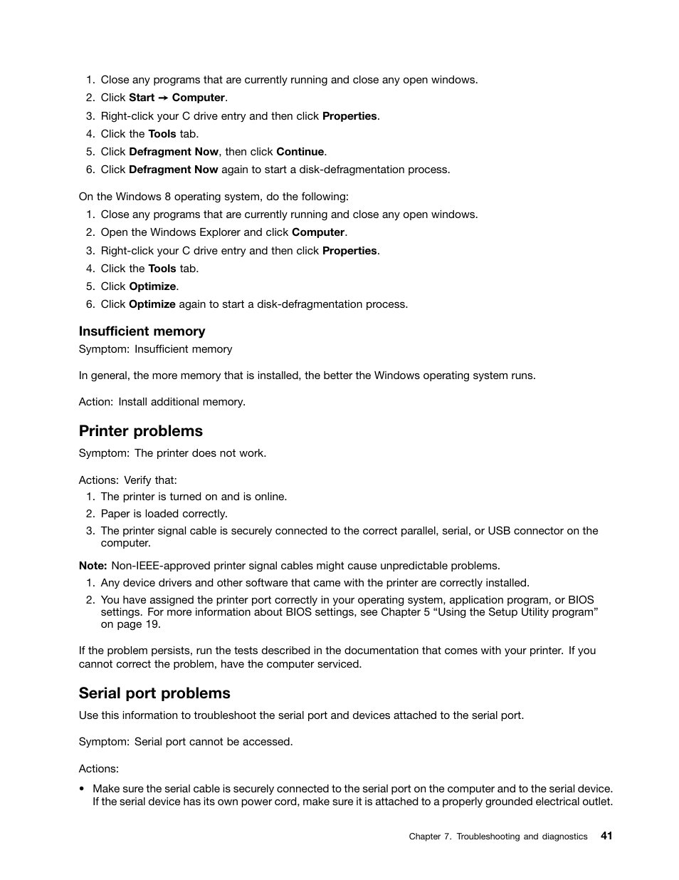 Printer problems, Serial port problems | Lenovo M4350 Desktop User Manual | Page 51 / 70