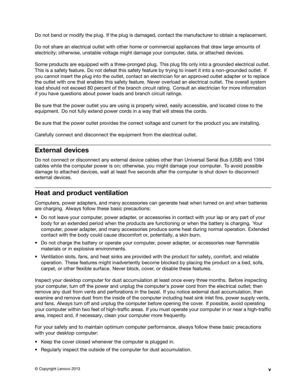 External devices, Heat and product ventilation | Lenovo M4350 Desktop User Manual | Page 7 / 70
