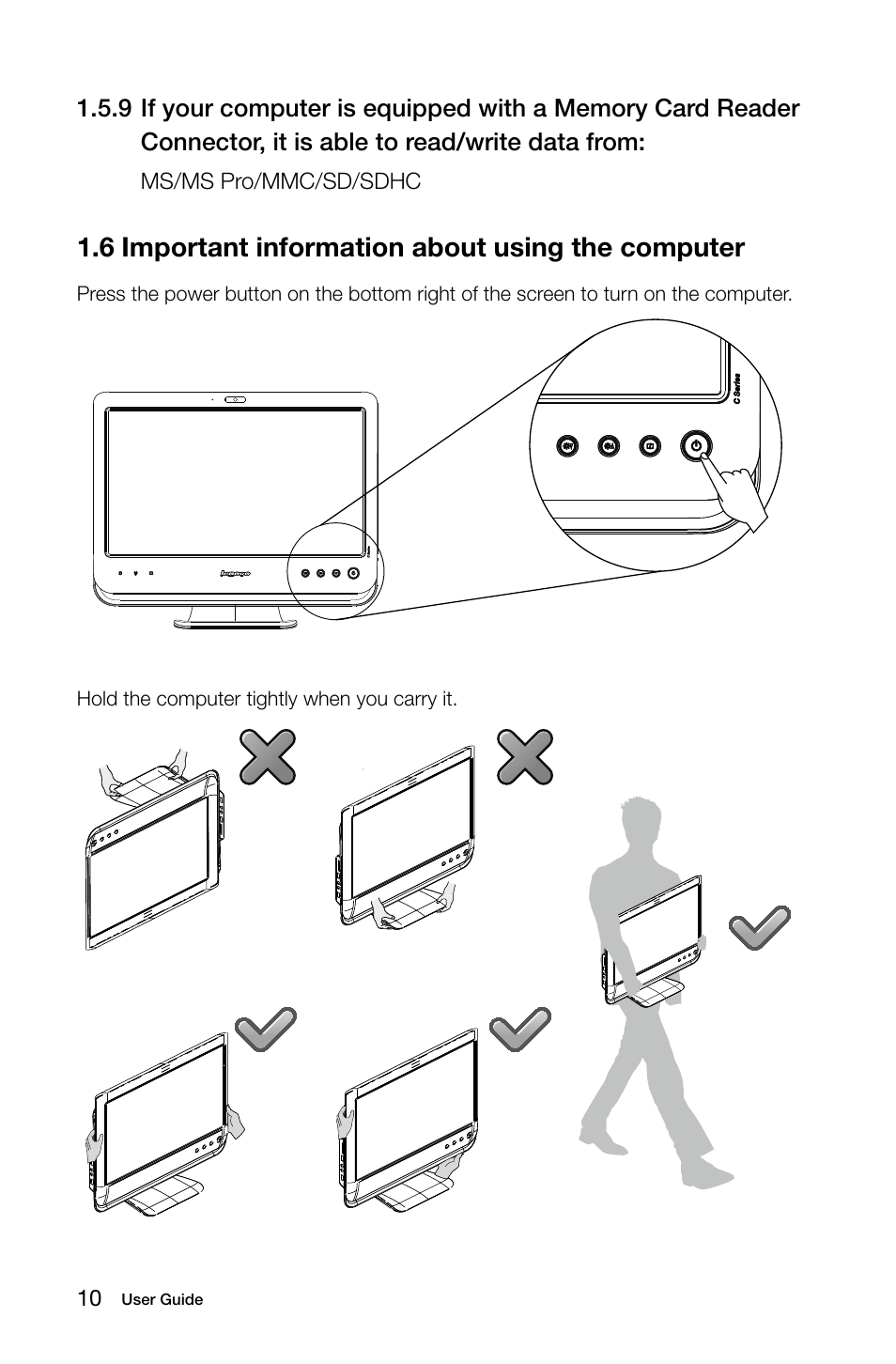 6 important information about using the computer | Lenovo C205 All-In-One User Manual | Page 15 / 35