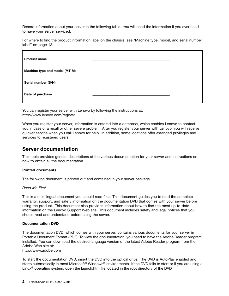 Server documentation | Lenovo ThinkServer TS440 User Manual | Page 14 / 196