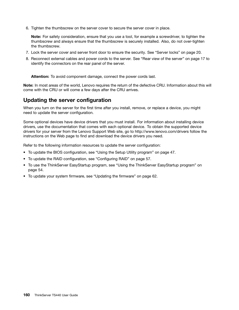 Updating the server configuration | Lenovo ThinkServer TS440 User Manual | Page 172 / 196