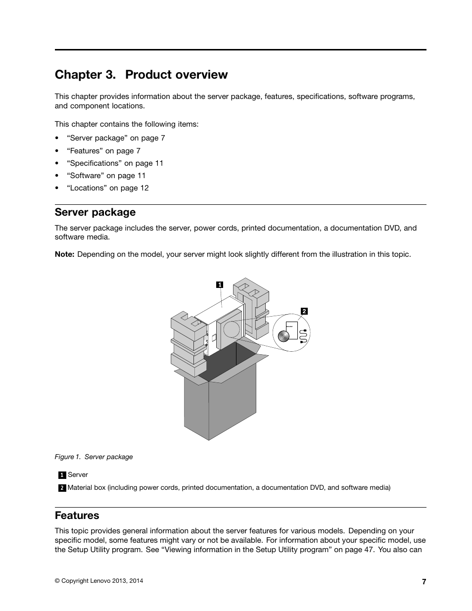 Chapter 3. product overview, Server package, Features | Lenovo ThinkServer TS440 User Manual | Page 19 / 196