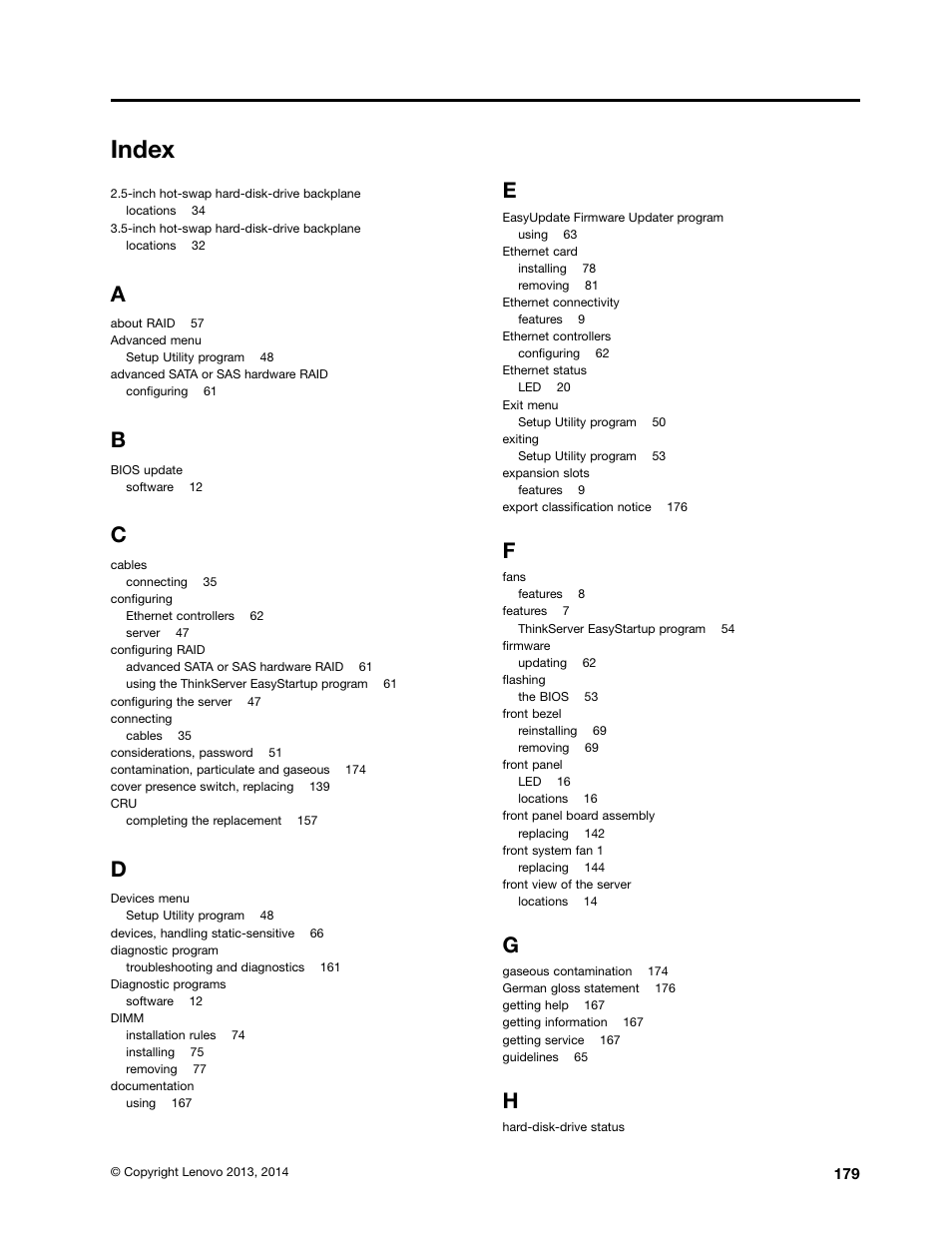 Index | Lenovo ThinkServer TS440 User Manual | Page 191 / 196
