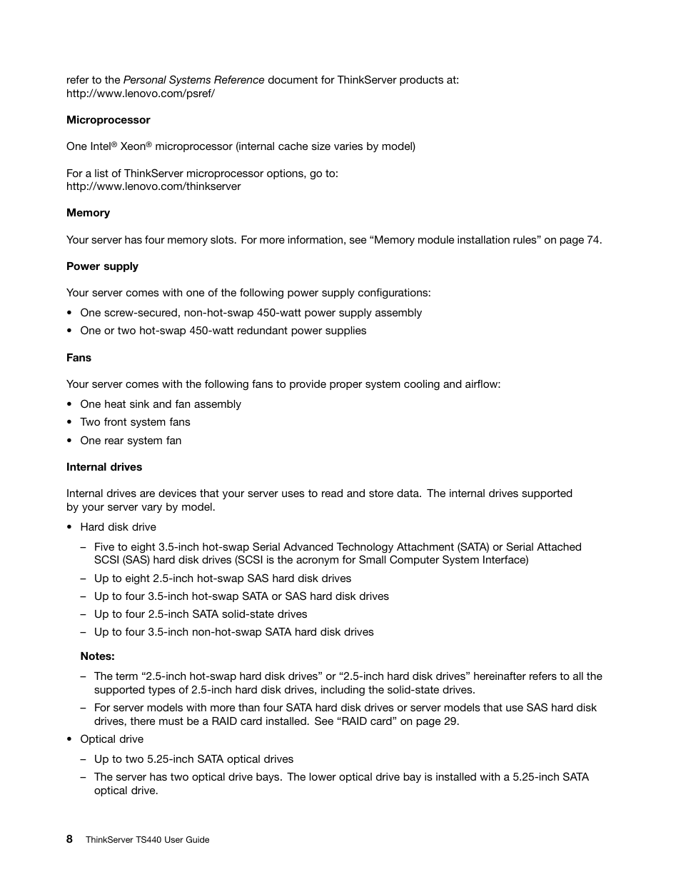 Lenovo ThinkServer TS440 User Manual | Page 20 / 196