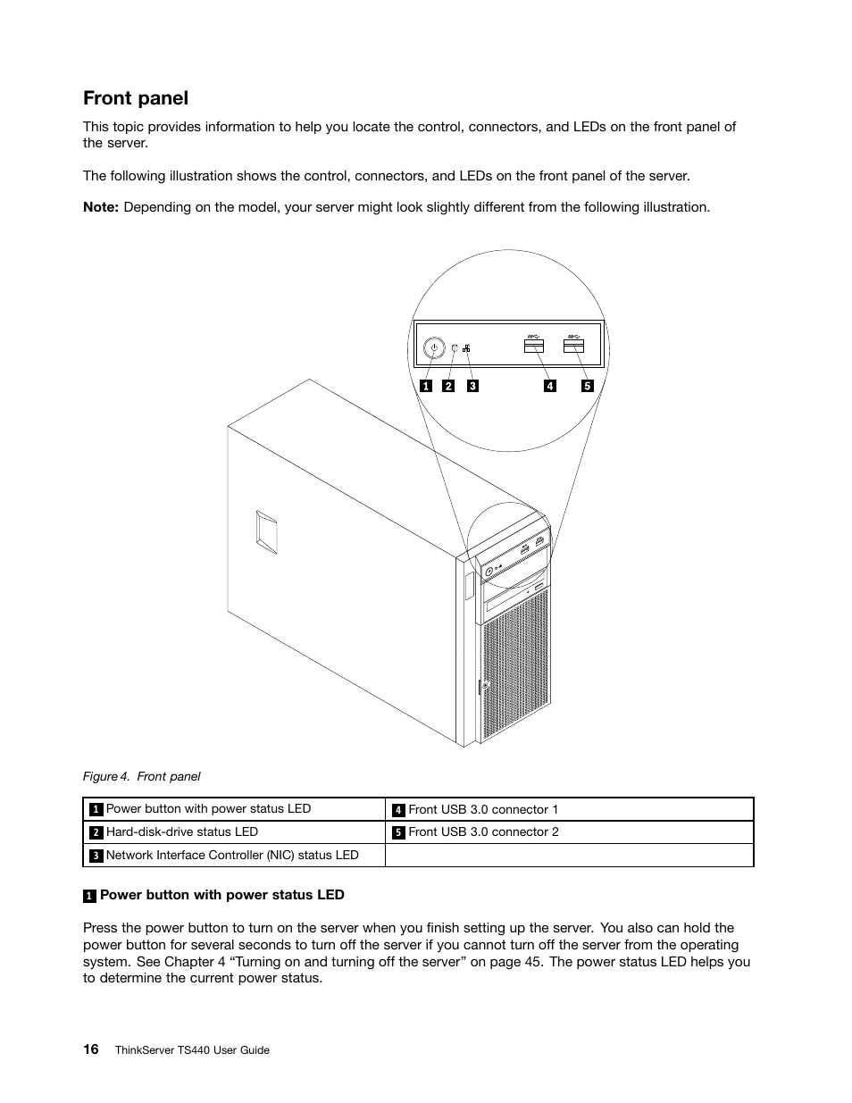 Front panel | Lenovo ThinkServer TS440 User Manual | Page 28 / 196