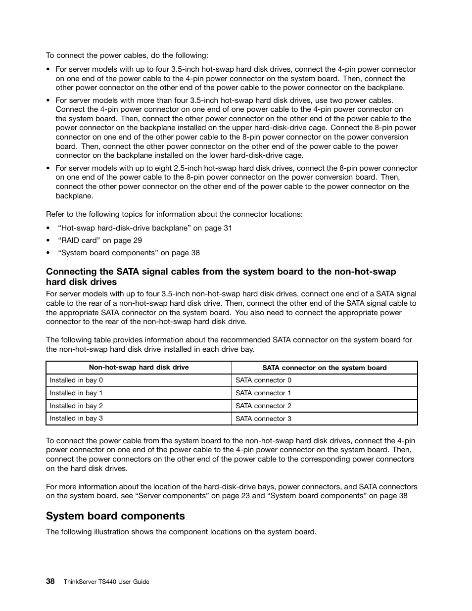 System board components | Lenovo ThinkServer TS440 User Manual | Page 50 / 196